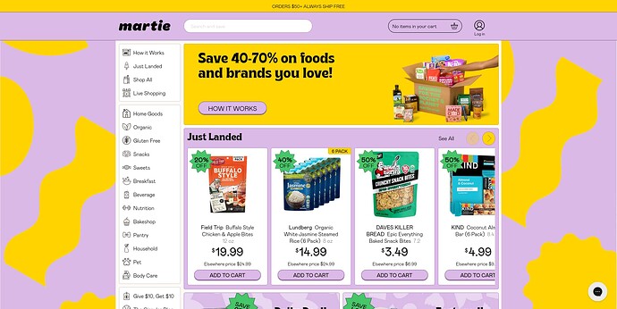 Martie's outlet homepage with saving offers examples