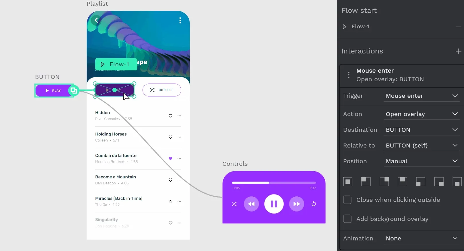 Multiple prototyping flows of a mobile app example